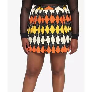 Hot Topic Orange Argyle Pleated Skirt Plus Size 2 Nwot Halloween